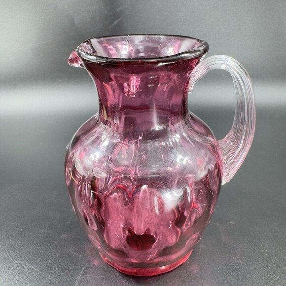 Vintage Pilgrim Glass Cranberry Optic Glass Pitcher Small Creamer Hand Blown VTG - Picture 13 of 14